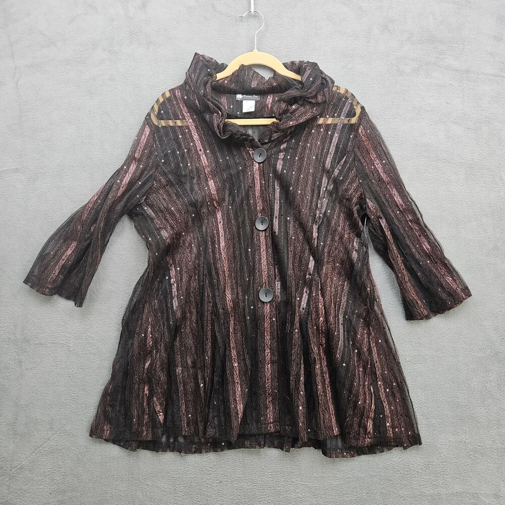 Whimsygoth Witchy Sheer‎ Stripe Sparkly Button Up Layering Top Size XL